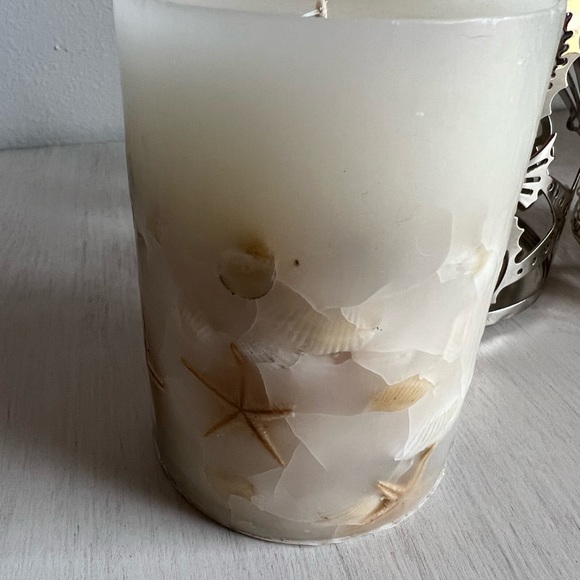 Beach themed set of two candle holders and pillar candle - Picture 6 of 8